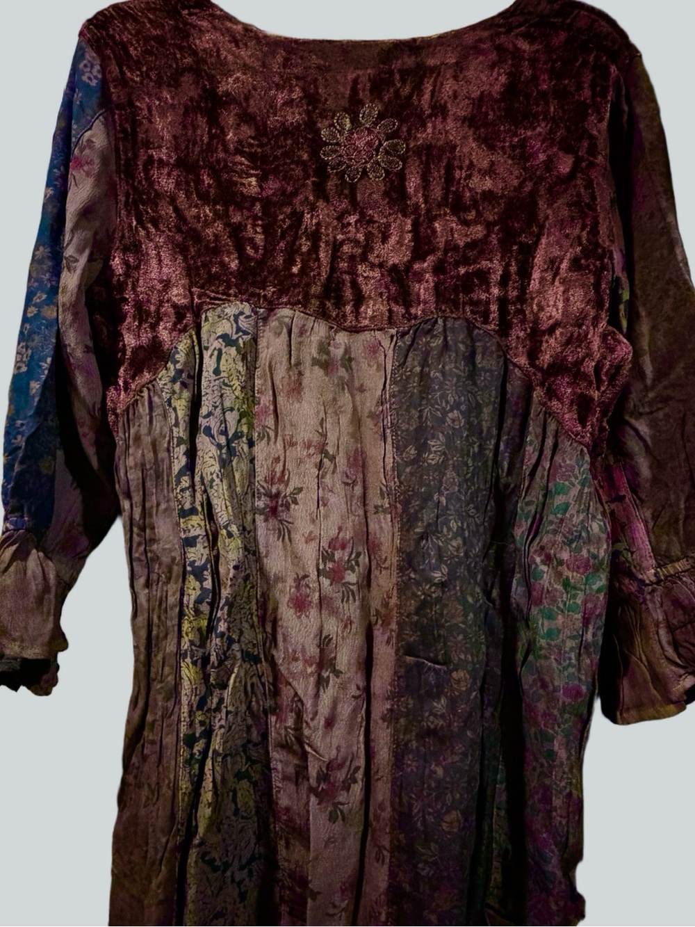 Young Threads Burgundy Velvet Embroidered Patchwork Tunic - Picture 2 of 10